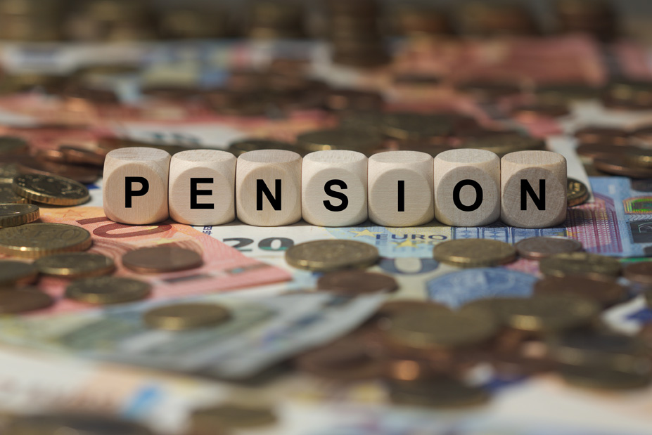 pension - cube with letters, money sector terms - sign with wooden cubes
